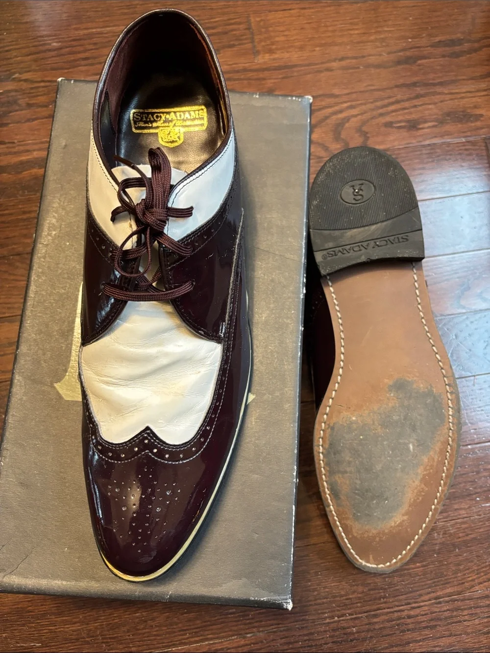 Stacy Adams Dayton Burgundy and White Two-Tone Wingtip Oxfords